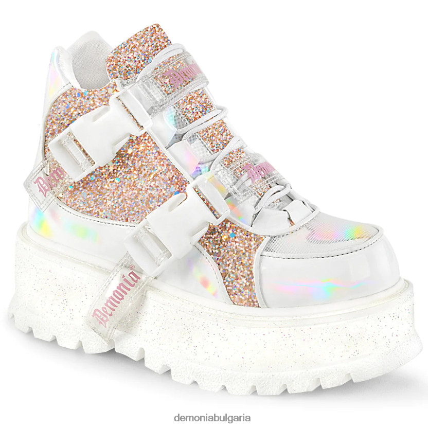 4L4R4N1338 мързеливец-50 бял холографски патент-бебешки розов мулти блясък Demonia