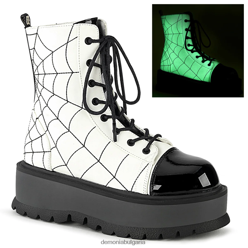 4L4R4N1346 мързеливец-88 бял блясък веган кожа-черен патент Demonia
